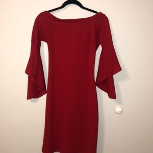 Red form fitting dress